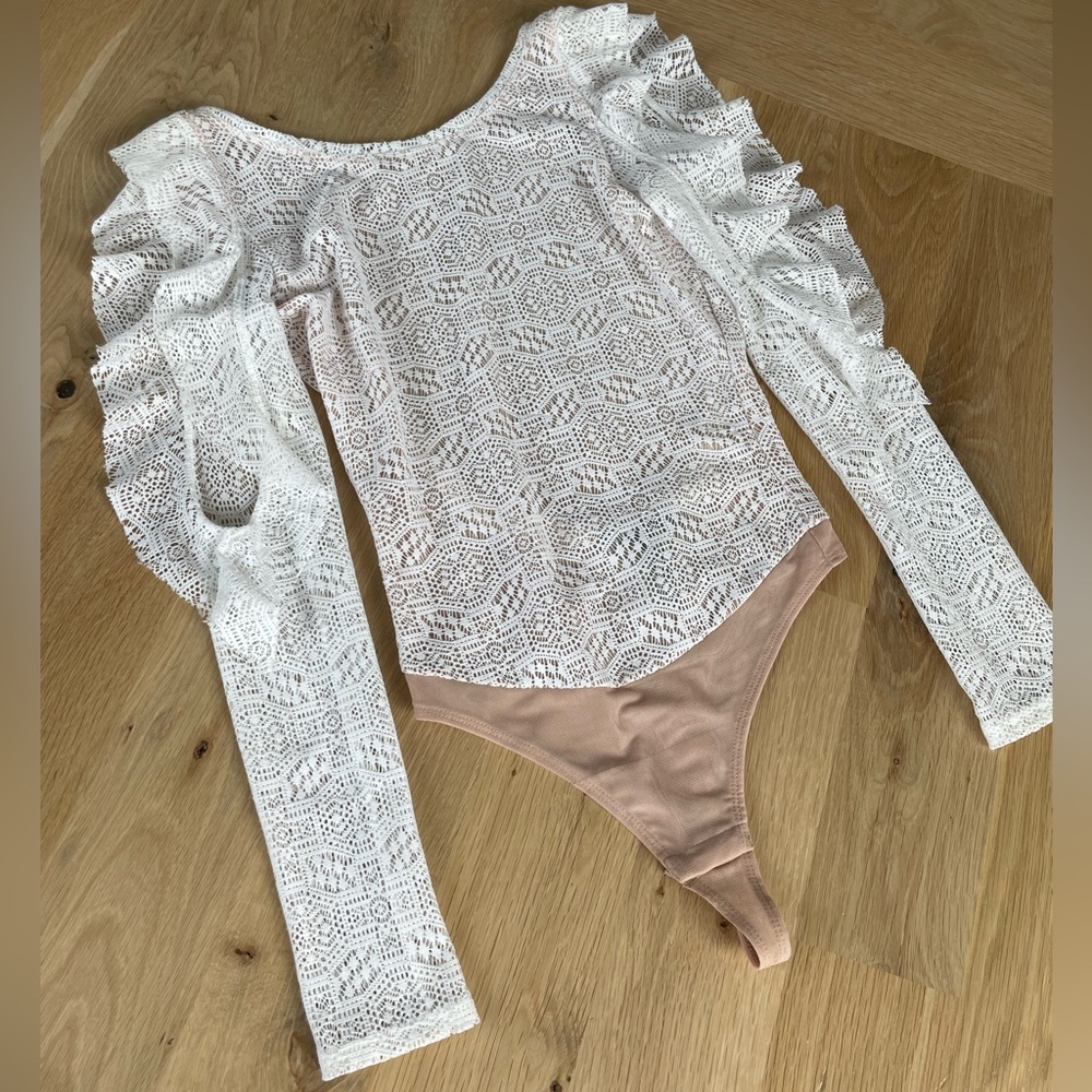 White and Nude BCBG bodysuit